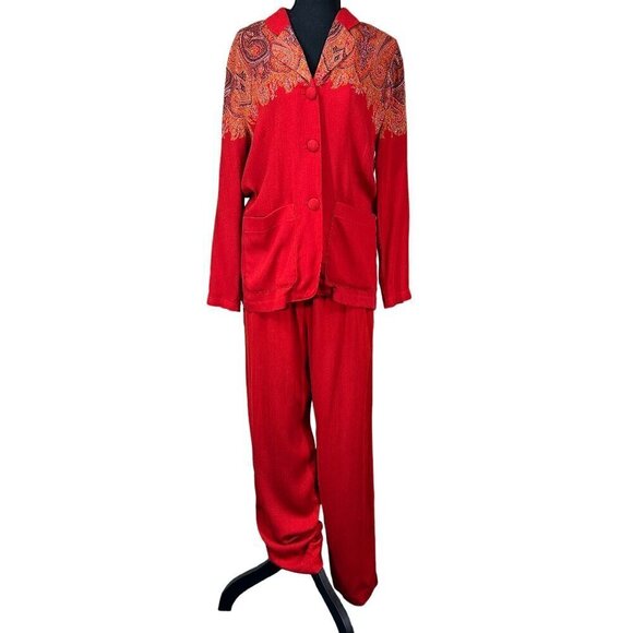Carole Little Pants - Carole Little Vintage Novelty Gauzy Red Pantsuit Size 6